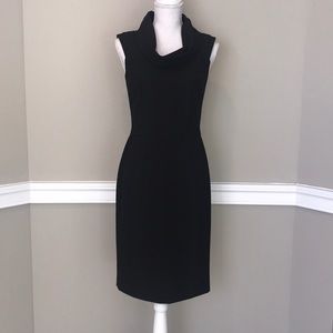 Tahari Cap-sleeve Black Funnel Neck Dress